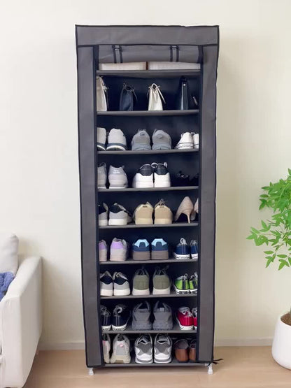 Non-Woven Shoe Cabinet with 10-Layer Storage and Narrow Space-Saving Design for Entryway, Closet, Bedroom and Dorm Footwear Organization