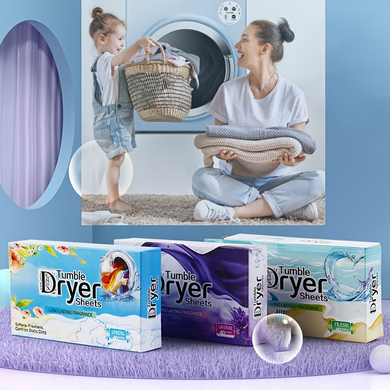 Lavender Dryer Sheets in 40-Count Box, Scented Laundry Fabric Care Sheets for Compatible Clothes Drying Routines and Everyday Household Laundry Supplies