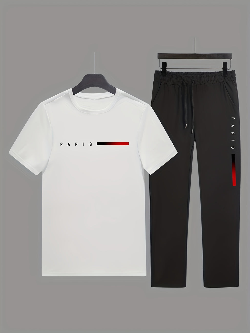 Men's Two-Piece Outfit with Printed Short Sleeve Crew Neck Top and Straight Pants, Seven Color Options and S to XXL Sizes for Casual Spring and Summer Style