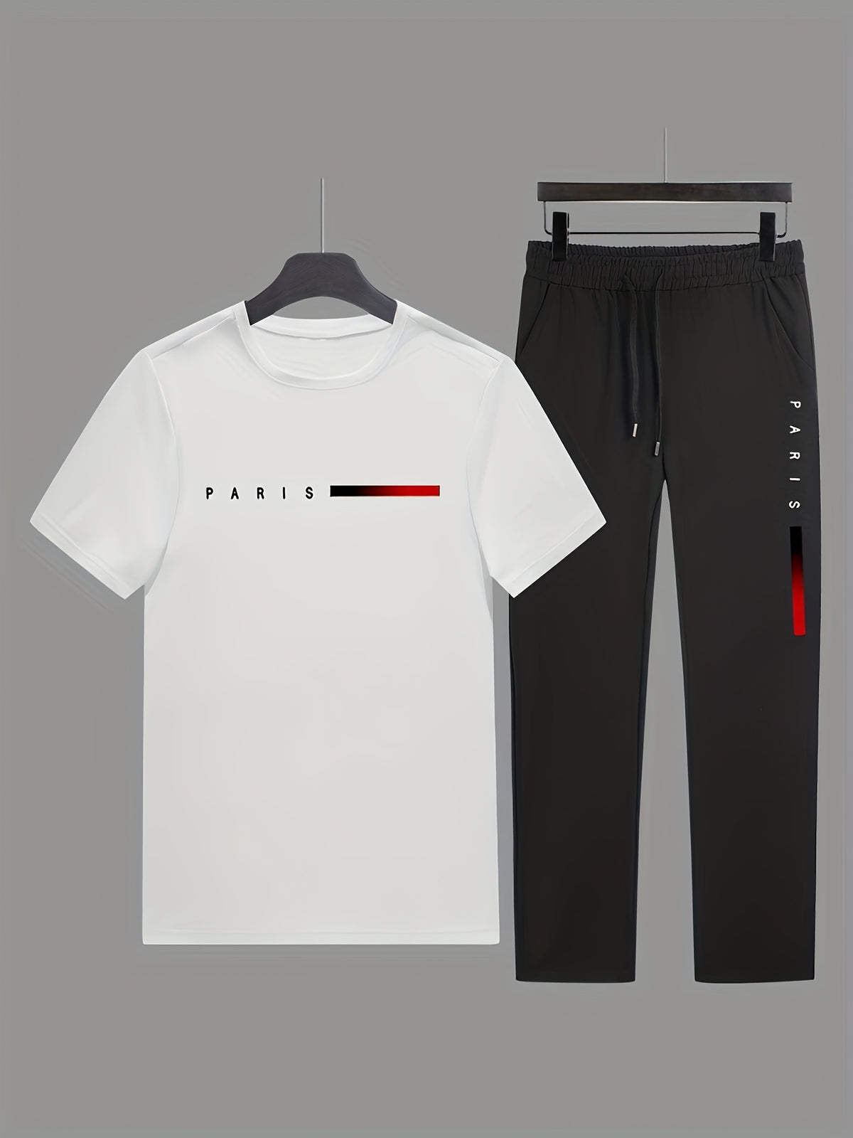 Men's Two-Piece Outfit with Printed Short Sleeve Crew Neck Top and Straight Pants, Seven Color Options and S to XXL Sizes for Casual Spring and Summer Style