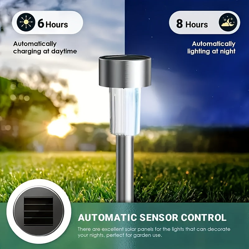 Solar LED Rod Lights with Listed Stainless Steel and IP44 Rating, 20 to 50 Piece Pack Labels in Multicolor, White or Warm Light for Garden and Patio Decoration