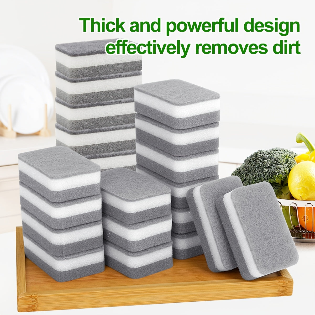Gray and White Kitchen Sponges, Ten-Piece Double-Sided Dishwashing Pack with Different Scrubbing and Wiping Textures for Compatible Cookware and Kitchen Surfaces
