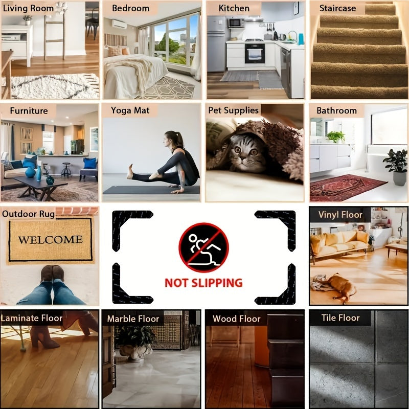 L-Shaped Rug Gripper Stickers for Compatible Carpet Corners, Adhesive Floor Accessories in 4, 8, 20 or 30-Piece Packs for Home Rug Placement