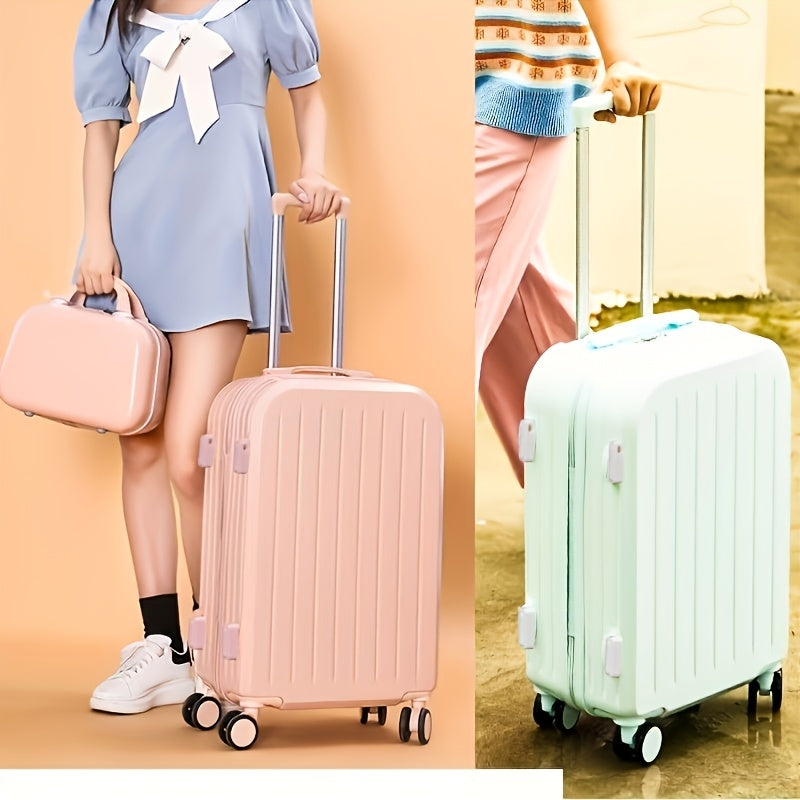Hard-Shell Trolley Luggage with Zipper Closure and Solid-Color Design, Listed 20-Inch Pink, White, Yellow or Blue Set Labels and Dark Grey Single-Case Option