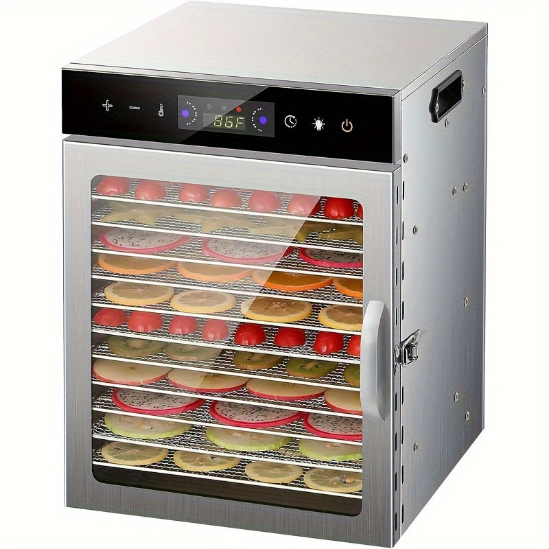 12-Tray Food Dehydrator, 800W Stainless Steel Food Dryer with 24-Hour Digital Timer and Adjustable Temperature for Fruit, Herbs, Vegetables and Jerky