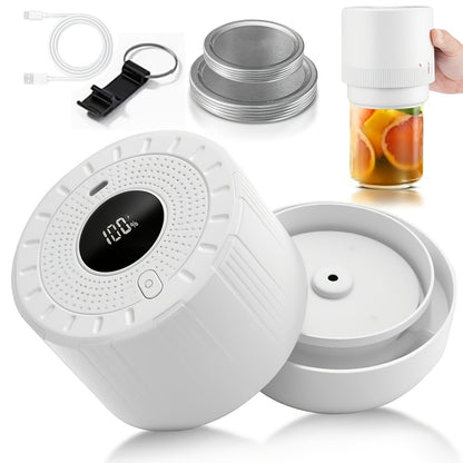 Electric Mason Jar Vacuum Sealer with One-Touch Operation, USB Rechargeable Kitchen Jar Sealing Tool with Wide and Narrow Mouth Lids, Black or White Options
