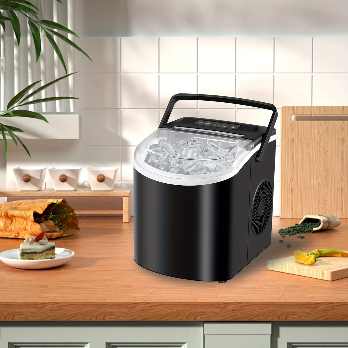 [Portable Ice Maker] Countertop Ice Maker With Handle, Produces 29 Pounds Of Ice In 24 Hours, Makes 9 Ice Cubes In 6 Minutes. Portable Ice Maker Comes With A Basket And Ice Scoop