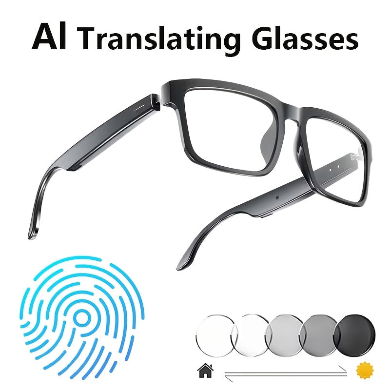 AI Translation Audio Glasses with Listed 130+ Language Support, Built-In Microphone and Speaker, Voice Calling and Color-Changing Lens Wording in Three Frame Styles
