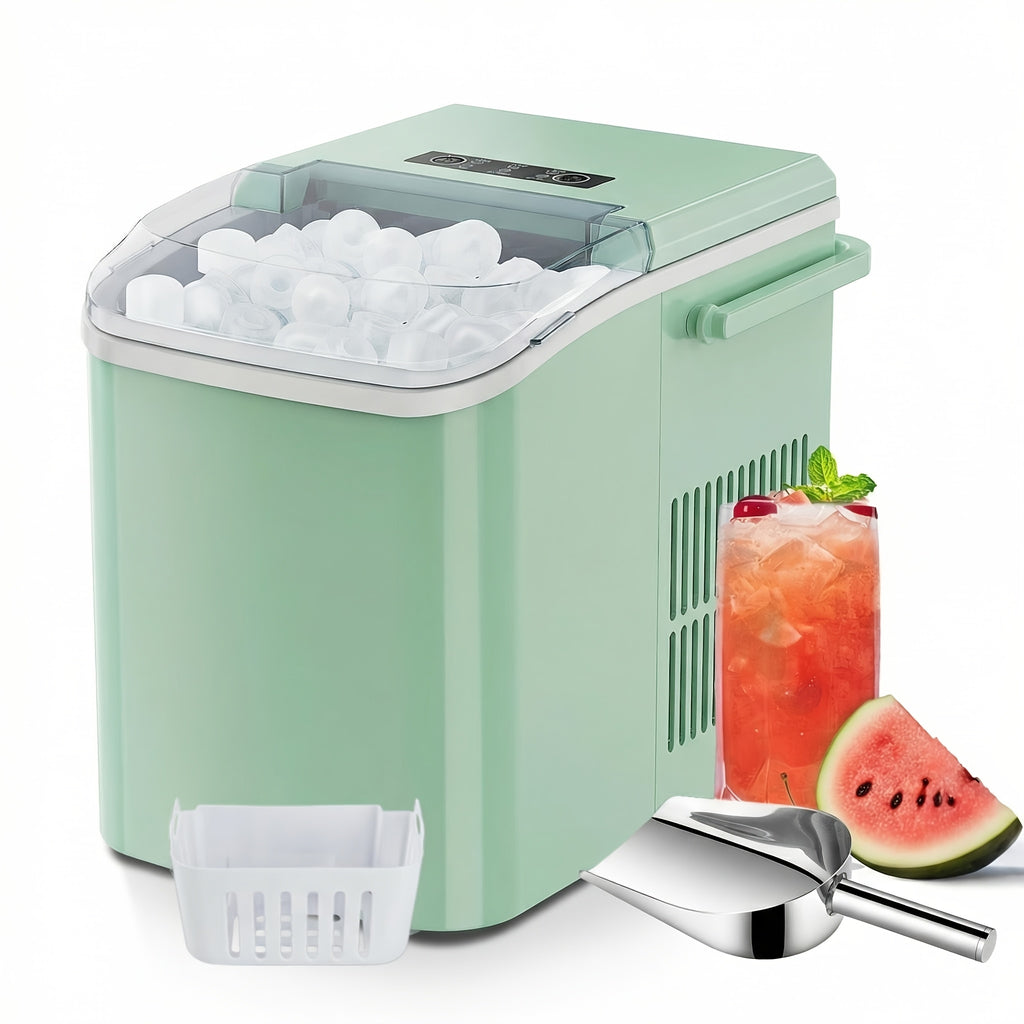 Compact Bullet Ice Maker, 9 Cubes in 6 Minutes and 26.5 lbs Daily Output, Self-Cleaning Ice Machine with Basket and Scoop for Home, Parties and RV Use