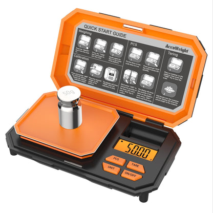 Digital Pocket Scale Accuweight IC257BB with 6 Units, Backlit LCD, Tare and Counting Functions, 50g Calibration Weight for Coffee, Jewelry and Small Items