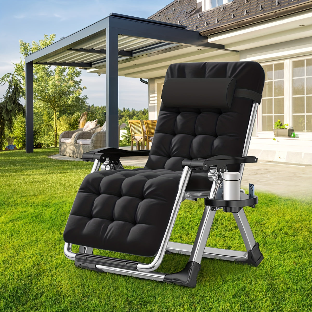 Zero Gravity Folding Lounge Chair with Listed Detachable Cushion and Cup Holder, Reclining Seat in Black, Gray, Light Gray or Blue and Gray Options