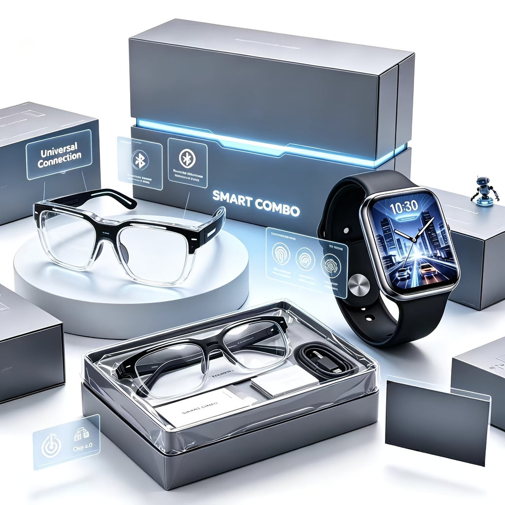 Real Time Translator Glasses and Smart Touch Watch Set with Listed AI Conference Interpretation, Wireless Music and Phone Call Features for Travel and Office Use