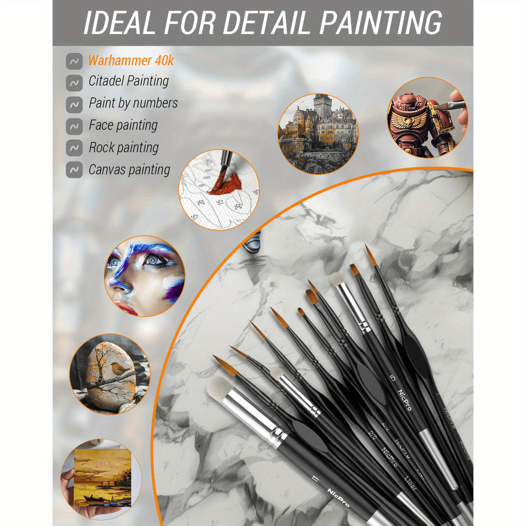 Miniature Paint Brush Set by Nicpro, 21-Piece Detail Painting and Drybrush Kit with Container for Acrylic, Watercolor, Models and Paint by Number