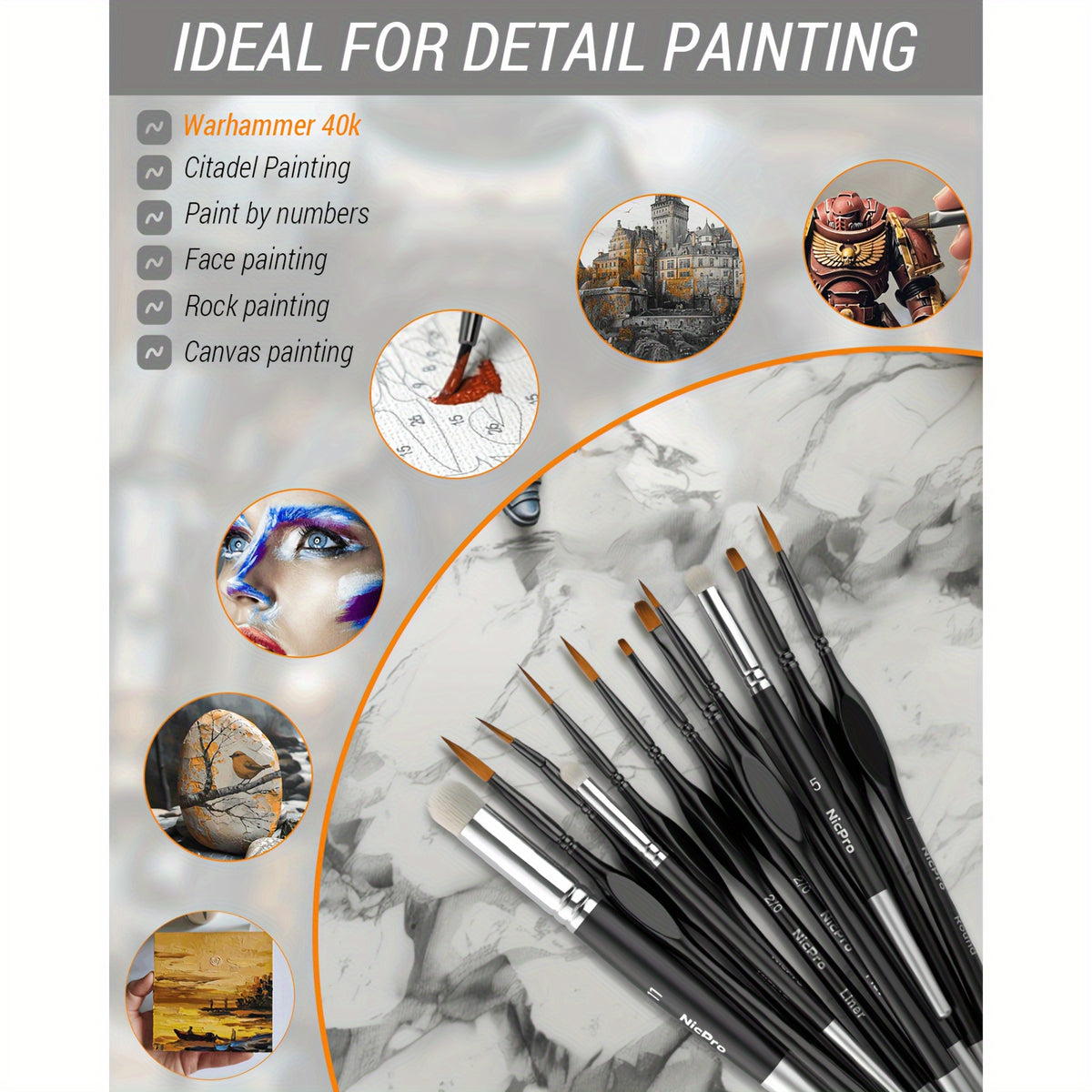 Miniature Paint Brush Set by Nicpro, 21-Piece Detail Painting and Drybrush Kit with Container for Acrylic, Watercolor, Models and Paint by Number