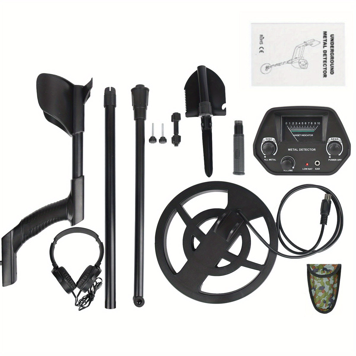 Metal Detector for Adults with Adjustable 78–107 cm Length, Mechanical Pointer and Audio References, Black or Yellow Options with Selected Bag Package for Hobby Searching