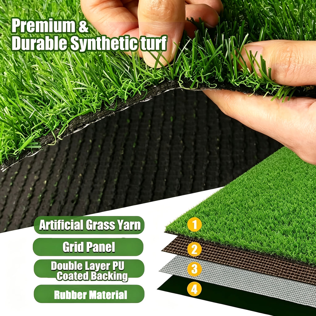 Artificial Turf Outdoor Rug in 5ft x 8ft or 4ft x 10ft Size Options, Fake Grass Mat for Decorative Patio Arrangements, Garden Displays and Backyard Party Planning