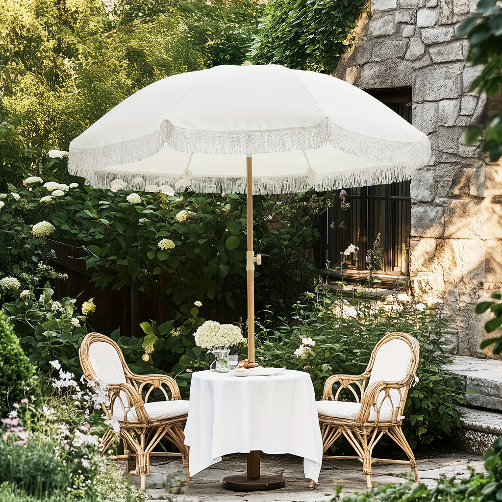 Eight-Rib Patio Umbrella with Push-Button Tilt Adjustment for Outdoor Garden and Courtyard Seating, Beige, Blue Pinstripe and White Style Selections