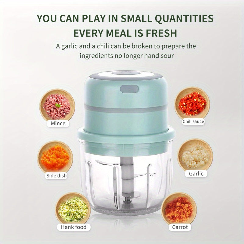 Cordless Mini Garlic Chopper, USB Electric Food Prep Tool with 500ml, 8.45oz Three-Blade and Set Options in White, Green or Pink for Small Kitchen Tasks