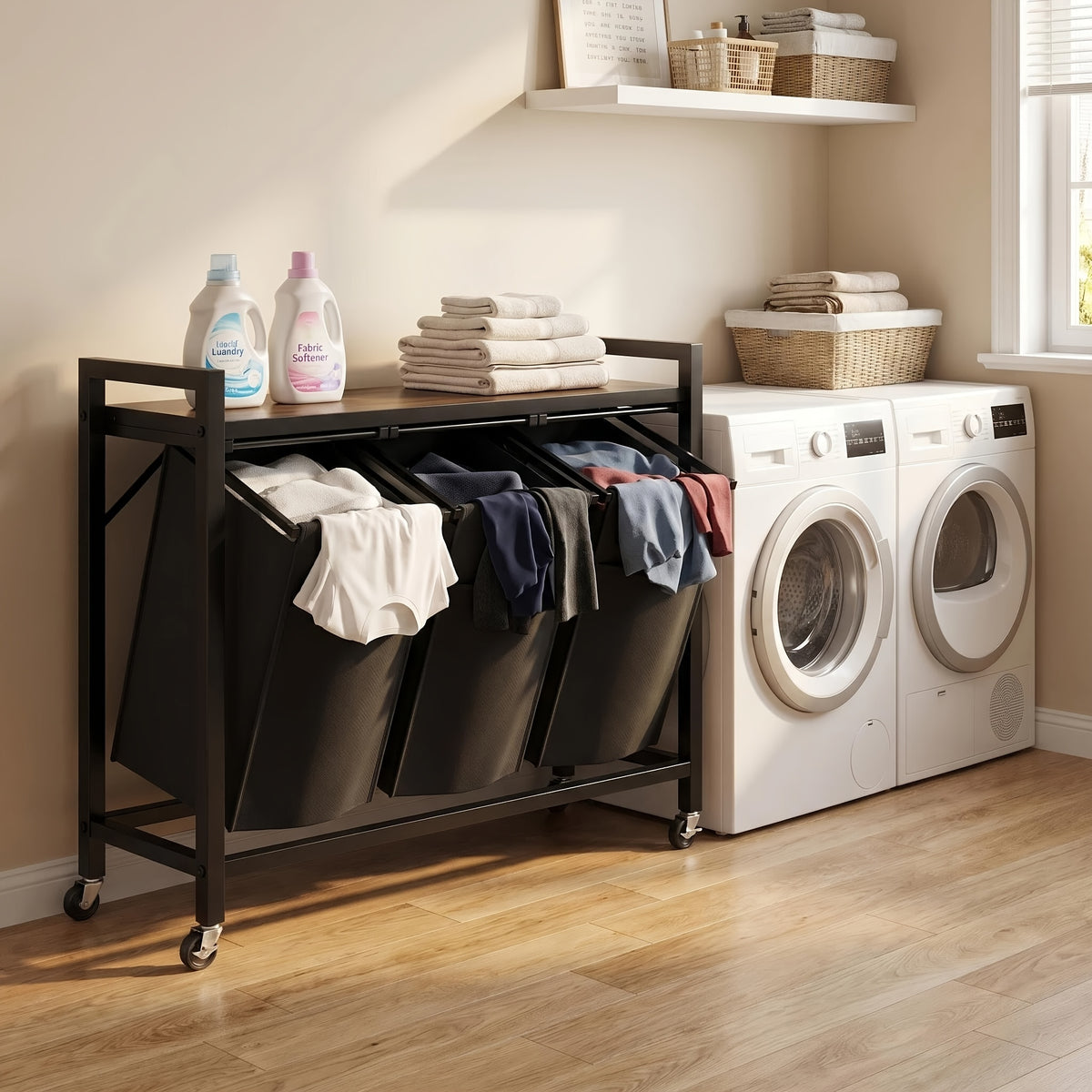 Rolling Laundry Sorter Cart with Pull-Out Removable Bags and Lockable Wheels for Bedroom, Bathroom and Laundry Room, 20 to 44 Inch Model Options