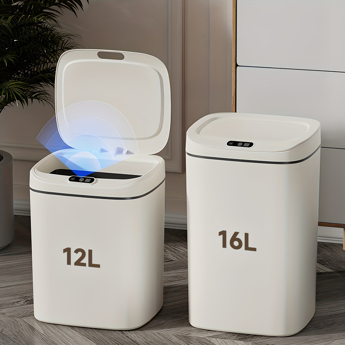 Touchless Plastic Trash Can with Motion Sensor Lid, 3.17 or 4.23-Gallon Capacity Options and Selected Bag Rings or Holders for Kitchen, Bathroom and Office