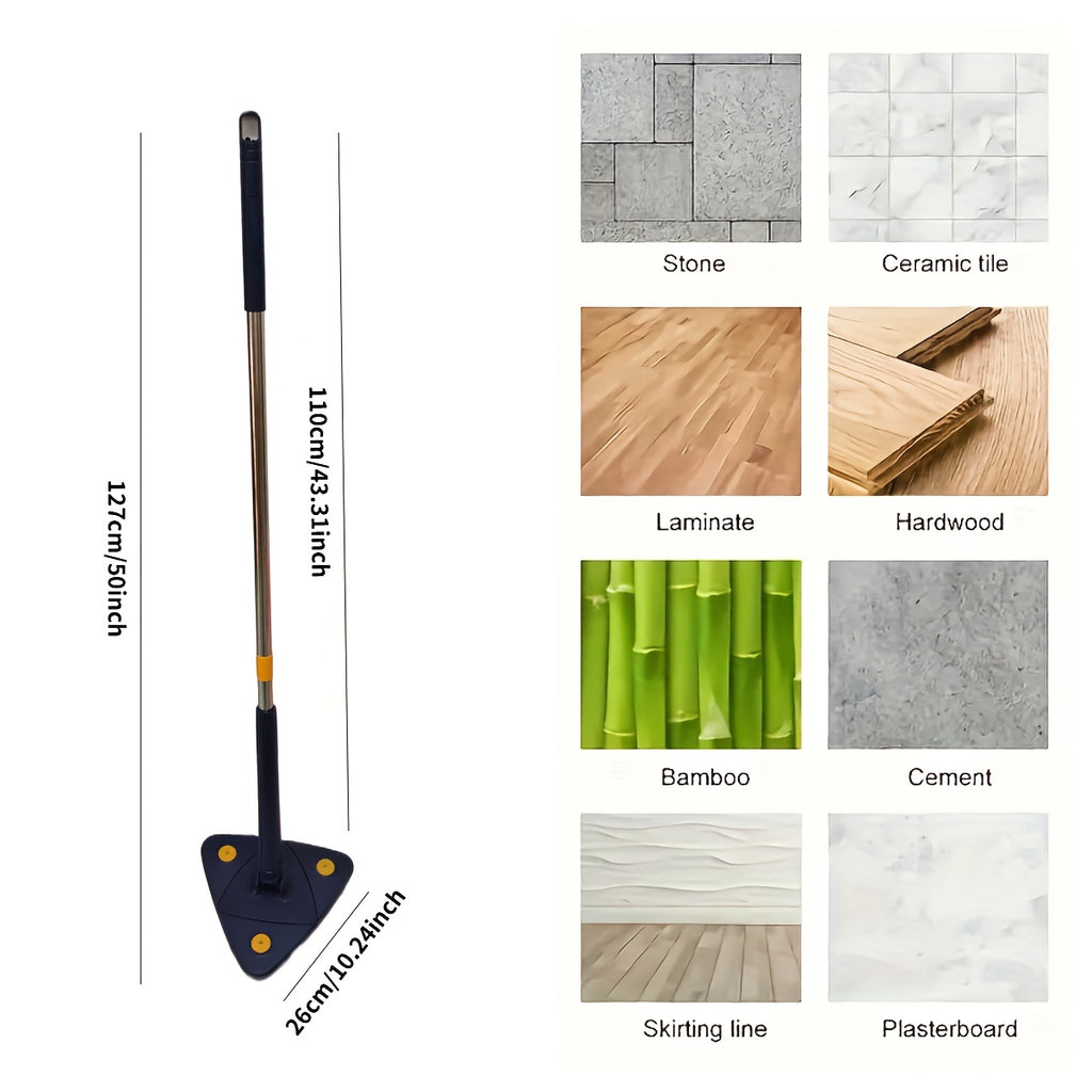 Triangle Rotating Mop with Listed 360-Degree Head and Long Handle, Blue Wet and Dry Squeeze Cleaning Mop Set for Compatible Floors, Walls and Corners