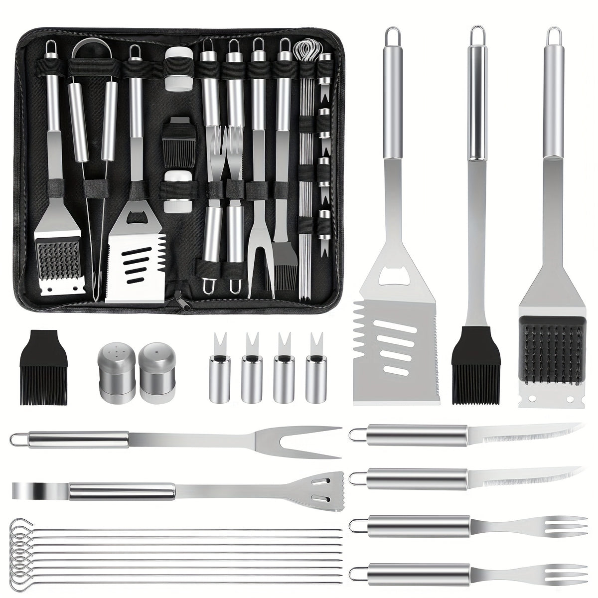 BBQ Tool Set, 15-Piece or 24-Piece Grill Accessories Kit for Backyard Barbecues, Camping Meals and Kitchen Cooking, Father's Day Gift for Grill Lovers