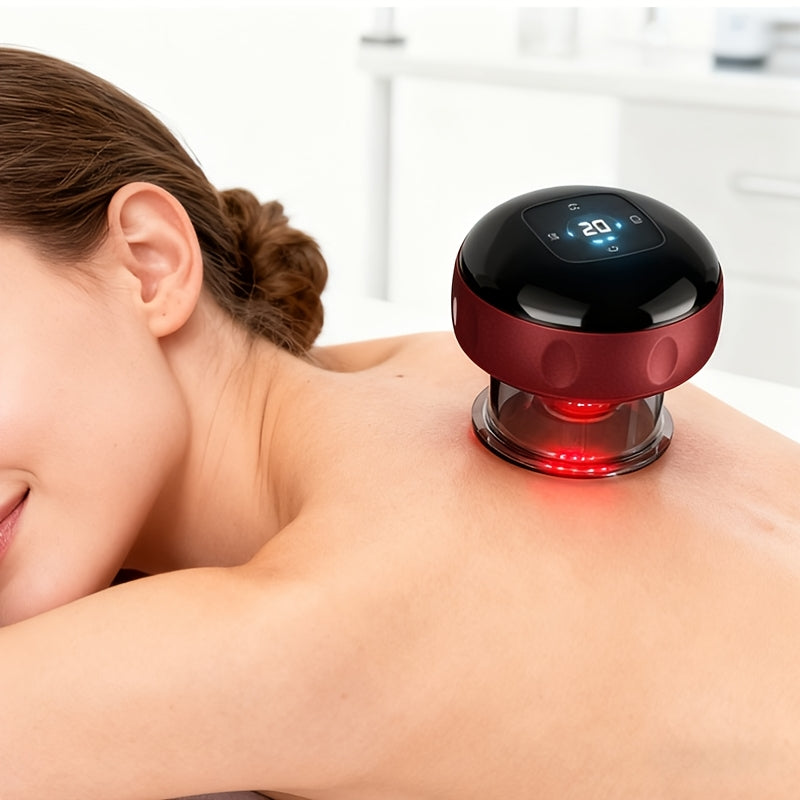 USB Charging Cupping Massage Device in Red, Portable Personal Care Tool with Listed Scraping and Acupressure Uses for Instruction-Guided Home Massage Routines
