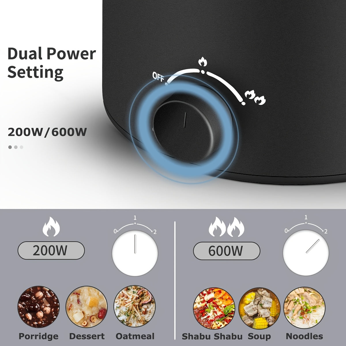Dual-Power Electric Hot Pot with Listed 50.72oz Capacity and Portable Nonstick Design, Black or Blue Noodle Cooker for Pasta, Soup, Eggs and Oatmeal Preparation