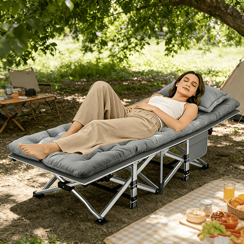 Oversized Folding Camping Cot for Guest Sleeping and Outdoor Lounging, Gray or Black Models with Listed 500, 600 or 700 lb Ratings plus Mini Option Without Mattress