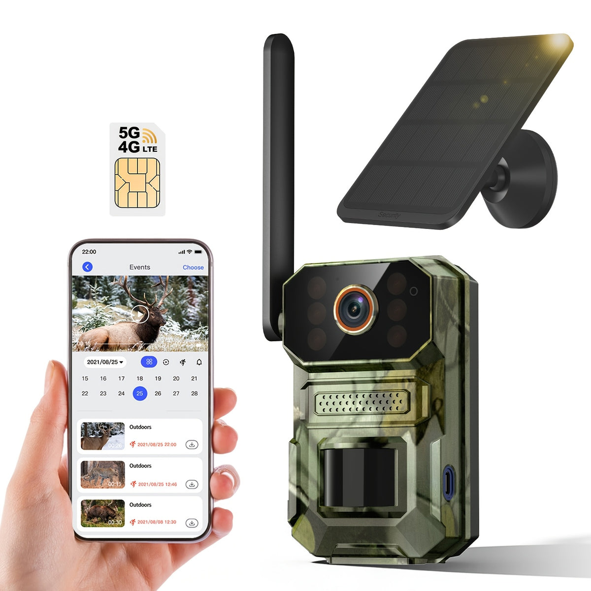 Farm Solar Trail Camera for Orchard and Livestock Monitoring with 125° Wide-Angle View, Listed 20W Solar Panel, 6000mAh Battery and Mounting Straps