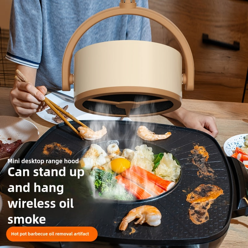 Portable Cooking Smoke Extractor in White with Foldable Design and USB Rechargeable Power, Mini Oil Fume Catcher for Compatible Hot Pot and BBQ Setups