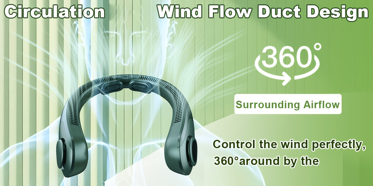 Five-Speed Wearable Neck Fan FZX02, Hands-Free Personal Airflow for Indoor and Outdoor Use in Gray, Dark Blue, Blue, Green or Black for Daily Leisure
