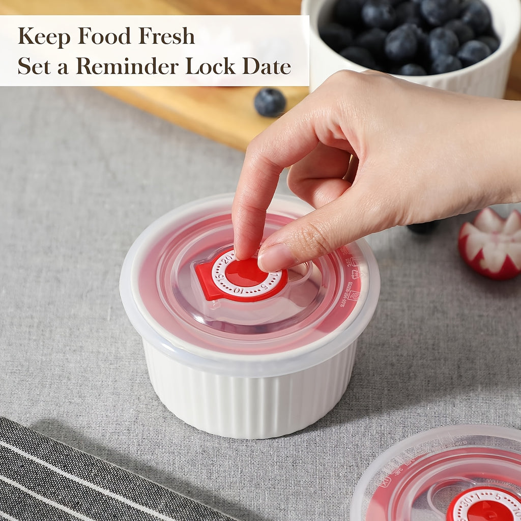 Porcelain Ramekins with Lids, Set of Six with Listed 8-Ounce Capacity for Soufflé, Crème Brûlée, Pudding and Custard Preparation, Serving and Food Storage