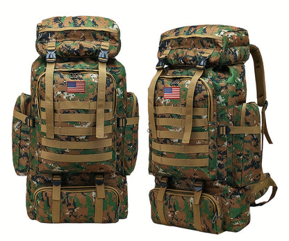Hiking Backpack with Listed Flag Patch and Large-Capacity Rucksack Design, Seven Solid Color and Camouflage Options for Camping Gear and Outdoor Travel