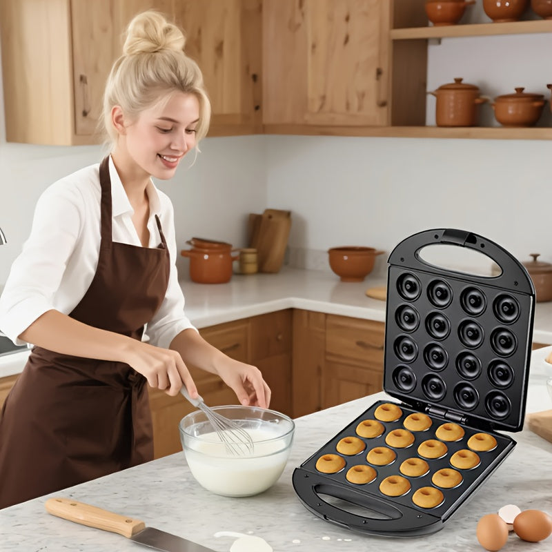 Donut Maker 16-Hole Dual Heating Electric Baking Machine, Precise Temperature Control Pancake and Cake Maker for Family Breakfast, Snacks and Desserts, Multi-Functional Home Donut Baker for Kids and Baking Stores