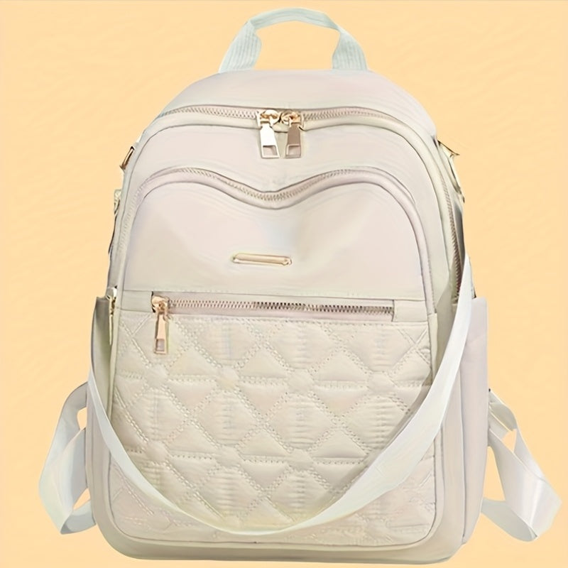 Nylon Everyday Backpack in Black, White or Khaki with Front Zipper Pocket and Adjustable Shoulder Straps, Unisex Softshell Bag for School, Work and Casual Travel