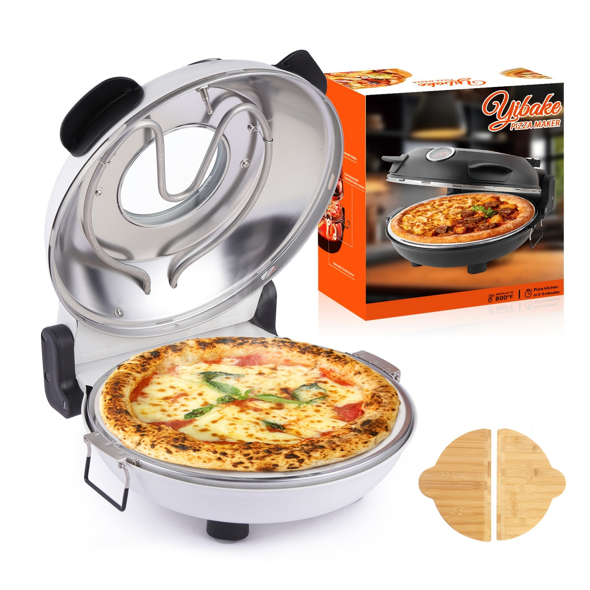Electric Pizza Oven 12 Inch Indoor Countertop, 1200W Portable Pizza Maker with Dual Heating Elements up to 800F, Dual Knob Control, Removable Ceramic Stone and Viewing Window for Home, Pizzeria-Style Crust and Pizza Nights