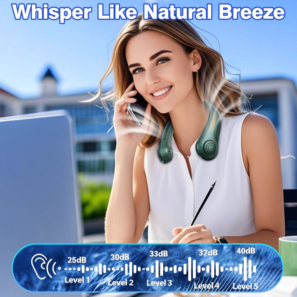 USB-Rechargeable Portable Neck Fan with Listed Five-Speed Airflow, Gray and AM05 Two-Piece Set Options Plus DS06 Combination for Office, Travel and Leisure