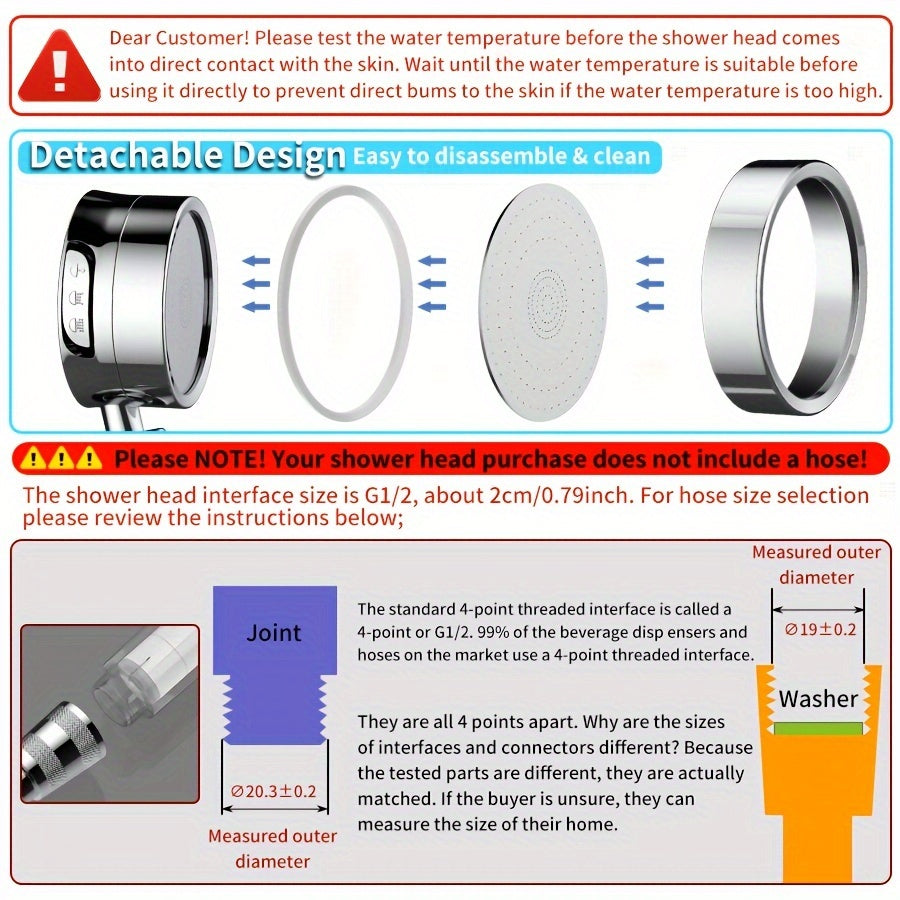 Adjustable Shower Head with Three Spray Settings and Angle Adjustment, H37 Bathroom Showerhead in Four Colors, One Piece Without Hose or Holder