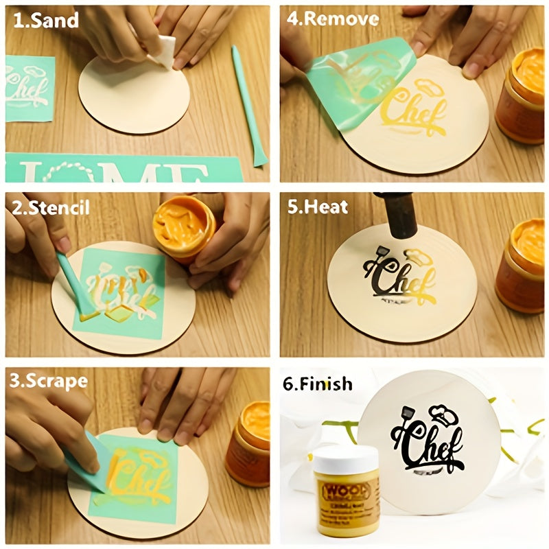 Wood Burning Paste Kit with Heat-Activated Craft Gel, Six-Jar or Gel and Pen Bundle Options for Compatible Wood Stencil Designs, Decorative Signs and Handmade Gifts