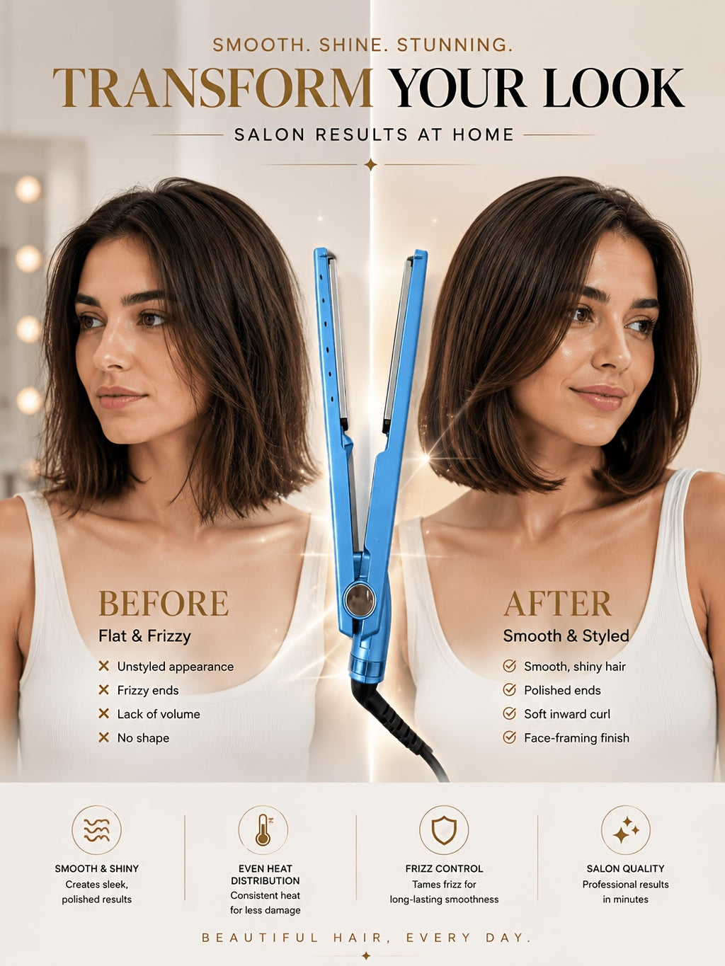Flat Iron and Curling Iron Hair Styling Set with Comb, Upgraded Three-in-One Kit for Straight Hair, Curls and Wave Styling Routines, Birthday or Mother's Day Gift Idea