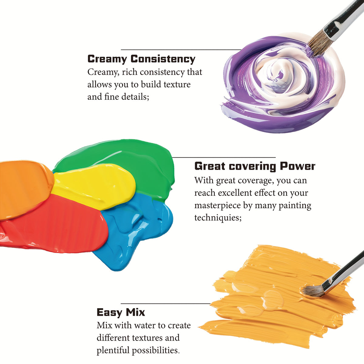 High-Pigment Acrylic Paint Set by Fantastory, 26 Paints in 1.22oz Sizes with 9 Brushes for Canvas, Wood, Stone Painting and Seasonal DIY Craft Projects