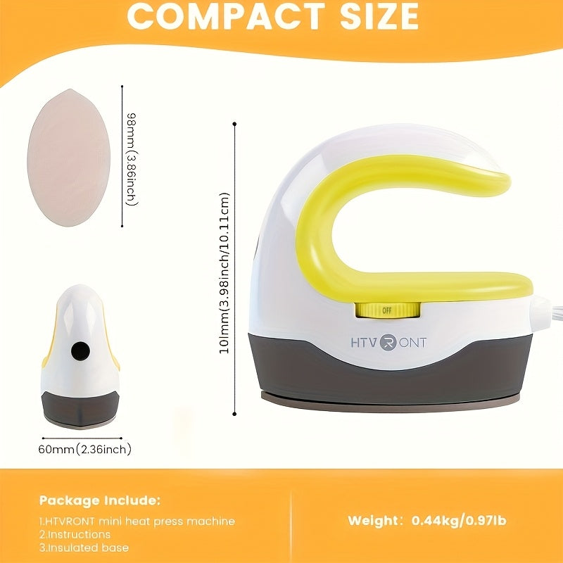 HTVRONT Mini Heat Press in Yellow for Small HTV and Compatible Sublimation Crafts, Three Temperature Settings from 284°F to 356°F with Insulated Base