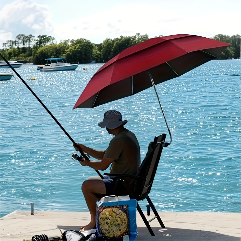 Clip-On Beach Parasol with Double Ventilated Top, Listed 360-Degree Angle Adjustment and Iron Frame in Navy Blue, Blue or Red for Camping and Fishing