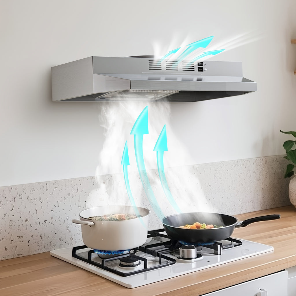 30-Inch Under-Cabinet Range Hood with Listed 350 CFM Airflow, LED Light and Two-Speed Fan, Ducted or Non-Ducted Configuration in Three Finish Option Labels