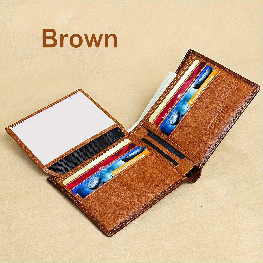 Retro Leather Bifold Wallet for Men, Short ID and Credit Card Holder with Listed 10 x 1 x 11 cm Size in Brown, Deep Blue, Coffee Color or Black for Everyday Carry