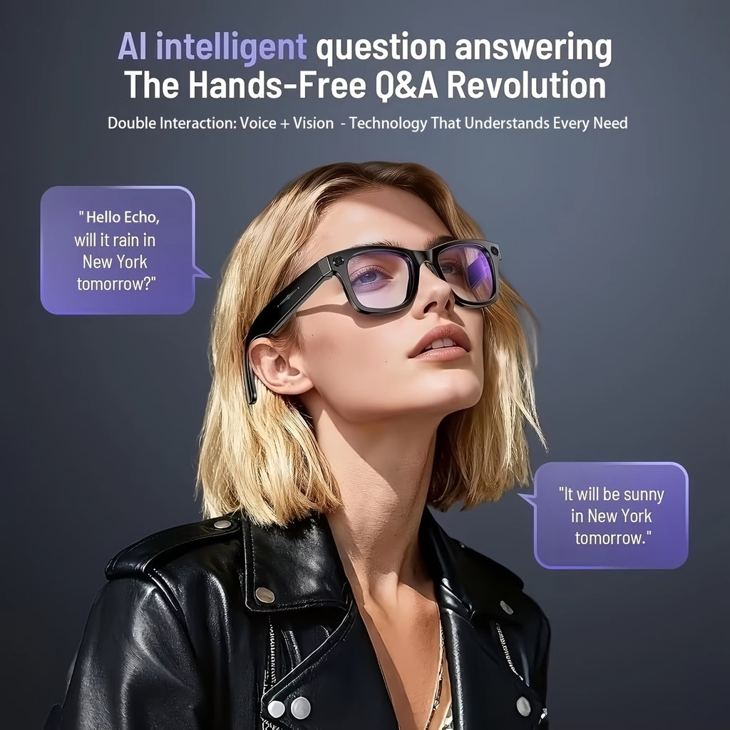Photochromic Camera Glasses with 8MP Imaging, Stabilization, Photo Video and Audio Recording, AI Translation, Voice Control, Music and Dual Microphones