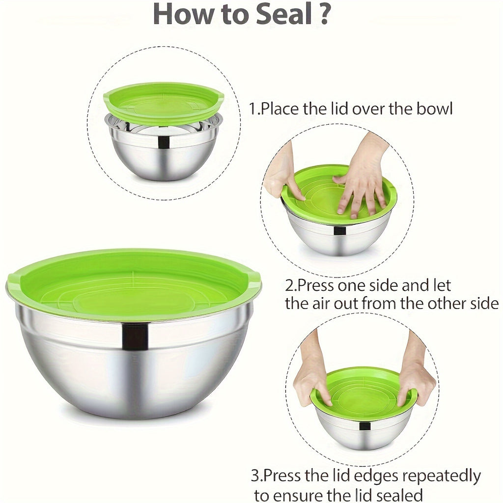 Stainless Steel Mixing Bowl Set with Lids, Listed 26-Piece Kitchen Collection with 7 Bowls and Grating or Slicing Tools for Baking, Salad Prep and Everyday Mixing