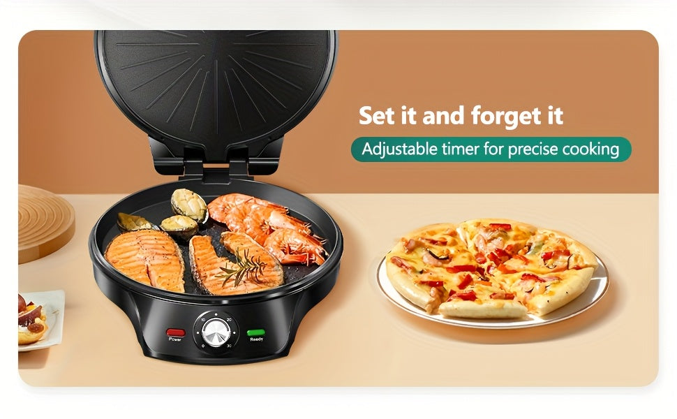 Electric Pizza Maker and Grill with 12-Inch Black or 8.5-Inch Red and Yellow Options for Home Quesadillas, Sandwiches and Vegetable Meal Preparation