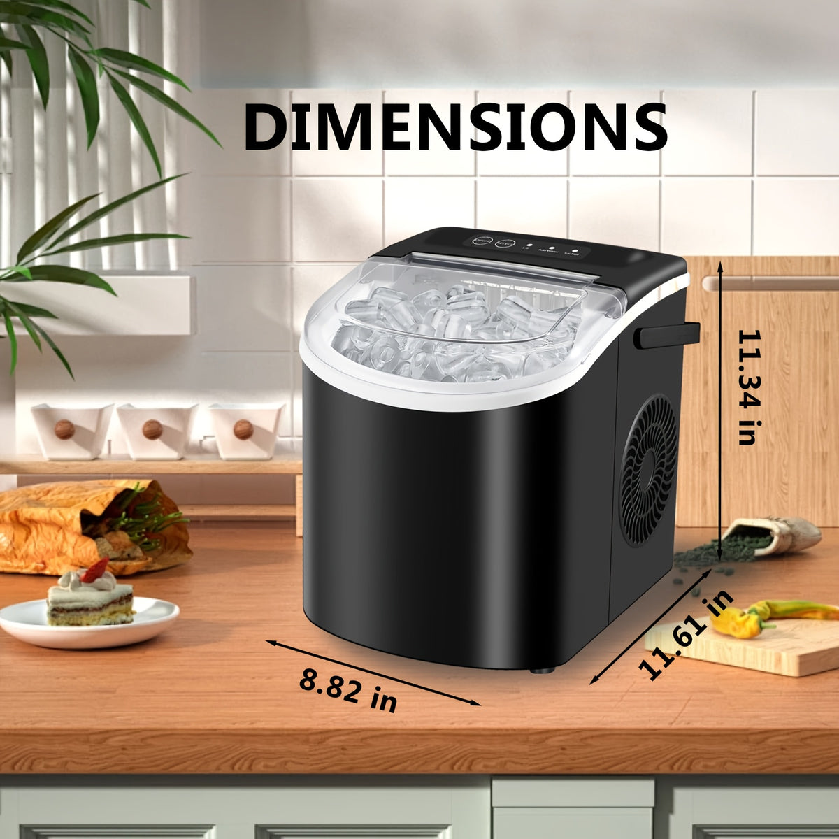 HAILANG Portable Ice Maker with Carry Handle, Two Bullet Ice Sizes, Listed 29lb Daily Output and 9 Cubes in 6 Minutes, Includes Basket and Scoop